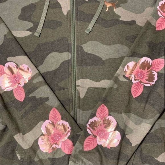 PINK VS CAMO FLORAL BLING HOODIE L - Picture 6 of 7